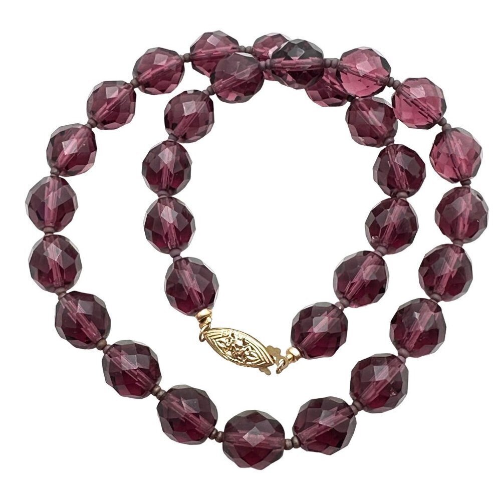 Estate Womens Necklace 14k Gold Clasp Purple Crystal 15 Inch Choker Petite Size